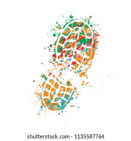 Grunge color silhouette of shoe print on white background