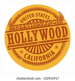 Grunge Color Stamp With Text Greetings From Hollywood, Vector Illustration