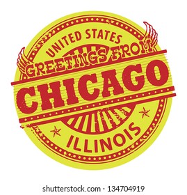 Grunge color stamp with text Greetings from Chicago, vector illustration