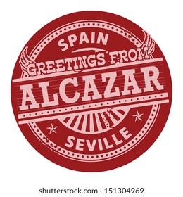 Grunge color stamp with text Greetings from Alcazar, Spain, vector illustration