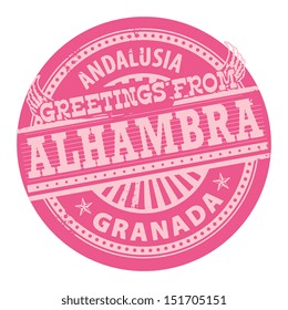 Grunge color stamp with text Greetings from Alhambra, Andalusia, vector illustration