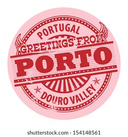 Grunge color stamp with text Greetings from Porto, Portugal, vector illustration