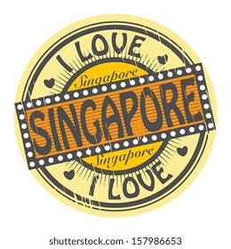 Grunge color stamp with text I Love Singapore inside, vector illustration