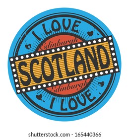 Grunge color stamp with text I Love Scotland inside, vector illustration