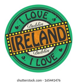 Grunge color stamp with text I Love Ireland inside, vector illustration