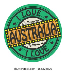 Grunge color stamp with text I Love Australia inside, vector illustration