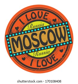 Grunge color stamp with text I Love Moscow inside, vector illustration