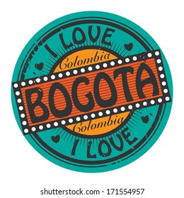 Grunge color stamp with text I Love Bogota inside, vector illustration