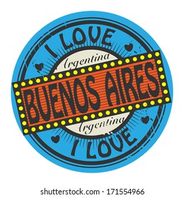 Grunge color stamp with text I Love Buenos Aires inside, vector illustration