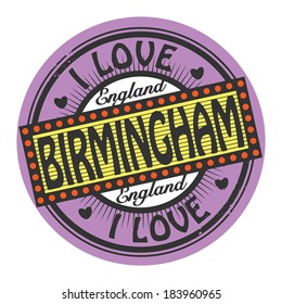 Grunge color stamp with text I Love Birmingham inside, vector illustration