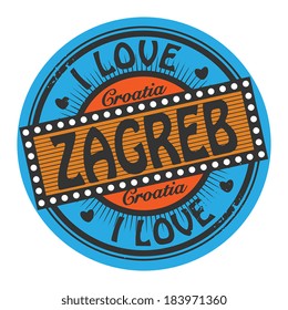 Grunge color stamp with text I Love Zagreb inside, vector illustration