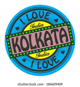 Grunge color stamp with text I Love Kolkata inside, vector illustration