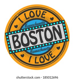 Grunge color stamp with text I Love Boston inside, vector illustration