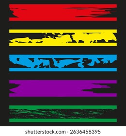 Grunge color stripes. Bold brush lines. Horizontal vector background. Black paint texture.