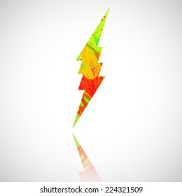 Grunge in color thunder Lighting. Caution, danger, voltage icon or sign. Brush stroke and paint.