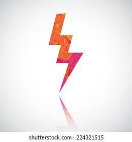 Grunge in color thunder Lighting. Caution, danger, voltage icon or sign. Brush  stroke and paint.