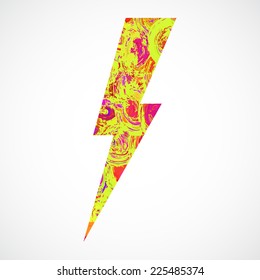Grunge in color thunder Lighting. Caution, danger, voltage icon or sign. Brush stroke and paint.