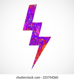 Grunge in color thunder Lighting. Caution, danger, voltage icon or sign. Brush strock and paint.