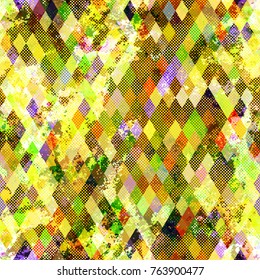 Grunge colored seamless texture with rhombus and dots. Abstract vector background for web page, banners backdrop, fabric, home decor, wrapping