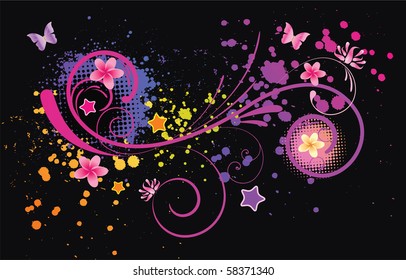 Grunge colorful abstract background with decorative elements