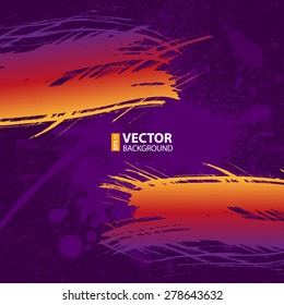 Grunge colorful brush strokes on dark purple paint splats background. RGB EPS 10 vector illustration