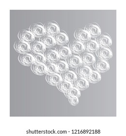 Grunge colorful card with curls hearts on grey background
