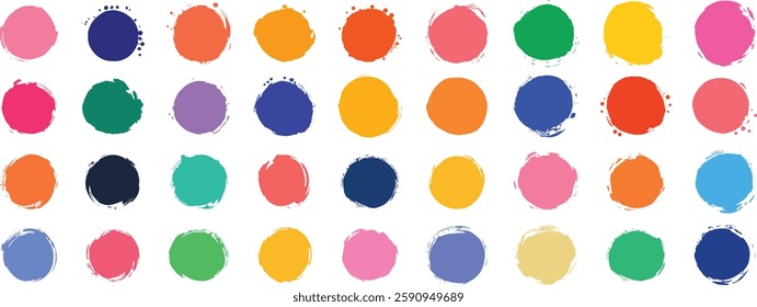 Grunge Colorful Circles Vector Illustration Set on White Background