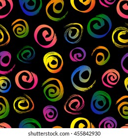Grunge colorful seamless pattern on black background vector illustration.Hand drawn brushstroke pattern