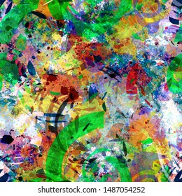 Grunge colorful seamless texture. Blots, drops, strokes mix randim. Paint pattern. Abstract vector background for web page, banners backdrop, fabric, home decor, wrapping