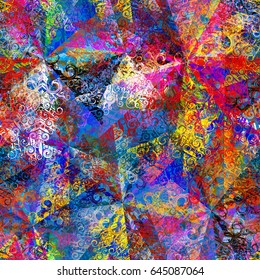 Grunge colorful seamless texture. Decorative elements chaotic mixed. Abstract background for fabric, wrapping paper, home decor. 