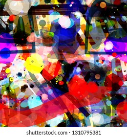 Grunge colorful seamless texture with different shapes