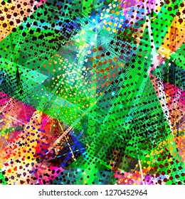 Grunge colorful seamless texture. Dots and triangles. Abstract vector background for web page, banners backdrop, fabric, home decor, wrapping