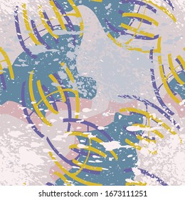 Grunge colorful spots and abstract pattern. Seamless background.