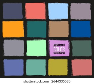 Grunge colorful square template backgrounds big set. Vector painted squares or rectangular shapes. Hand drawn brush strokes on art canvas. Dirty colored grunge design borders, frames for text.