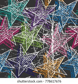 Grunge colorful stars seamless pattern