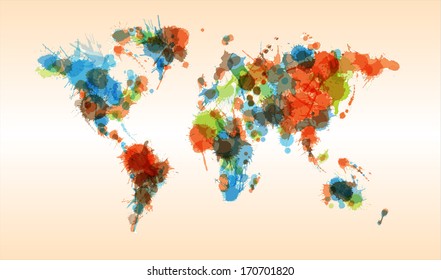 Grunge colorful world map