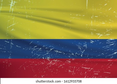 Grunge Columbia flag. Columbia flag with waving grunge texture. Vector background.