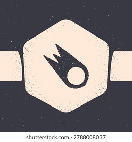 Grunge Comet falling down fast icon isolated on grey background. Monochrome vintage drawing. Vector Illustration