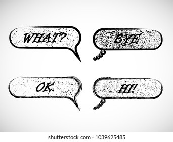 Grunge Comic Book Bubbles. Message Clouds with unique texture. Vintage style. Pop art.  Vector Design. Grunge element for graphic design, website, brochure, poster. 