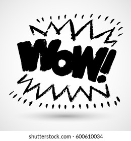 Grunge comics label tag expression, sounds illustration. Lettering wow, surprised emotion.