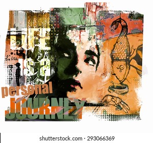 Grunge composition with abstract face in graffiti style