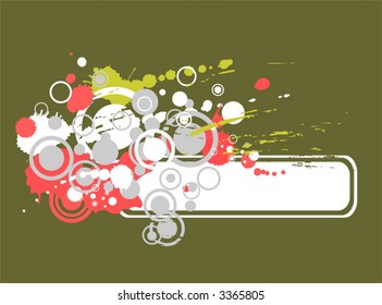 Grunge composition from circles, blots and strips on a red background.