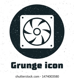 Grunge Computer cooler icon isolated on white background. PC hardware fan.  Vector Illustration