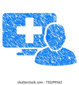 Grunge Computer Doctor icon with grunge design and dust texture. Unclean vector blue Computer Doctor pictogram for rubber seal stamp imitations and watermarks. Draft sign symbol.