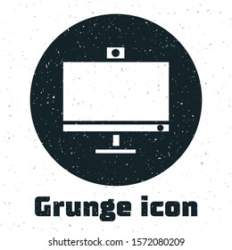 Grunge Computer monitor icon isolated on white background. PC component sign.  Vector Illustration