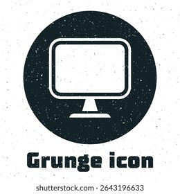 Grunge Computer monitor screen icon isolated on white background. Electronic device. Front view. Monochrome vintage drawing. Vector