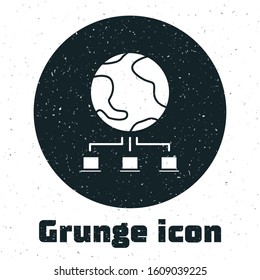 Grunge Computer network icon isolated on white background. Online gaming. Laptop network. Internet connection.  Vector Illustration