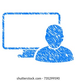 Grunge Computer User icon with grunge design and scratched texture. Unclean vector blue Computer User pictogram for rubber seal stamp imitations and watermarks. Draft sign symbol.
