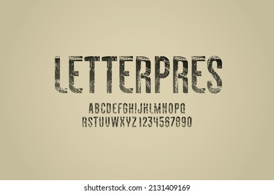 Grunge condensed vintage font, large narrow alphabet with a letterpress rough texture, vector illustration 10EPS