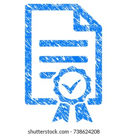 Grunge Contract Document icon with scratched design and dust texture. Unclean vector blue Contract Document pictogram for rubber seal stamp imitations and watermarks. Draft sticker symbol.